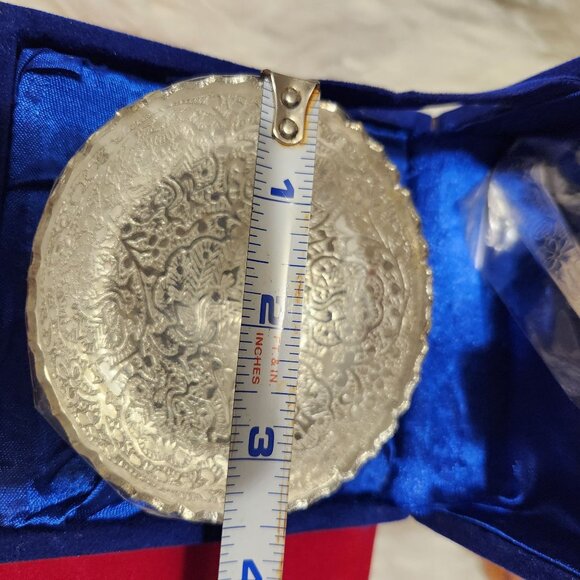 Vintage Silver Plated Bowl & Spoon Set With Velvet Box - Ornate Design - 3.5" Bo - Picture 5 of 8